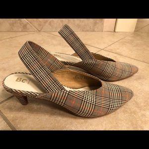 BC Footwear Vegan slingback pumps, size 10, plaid upper, 2.5 inch heel